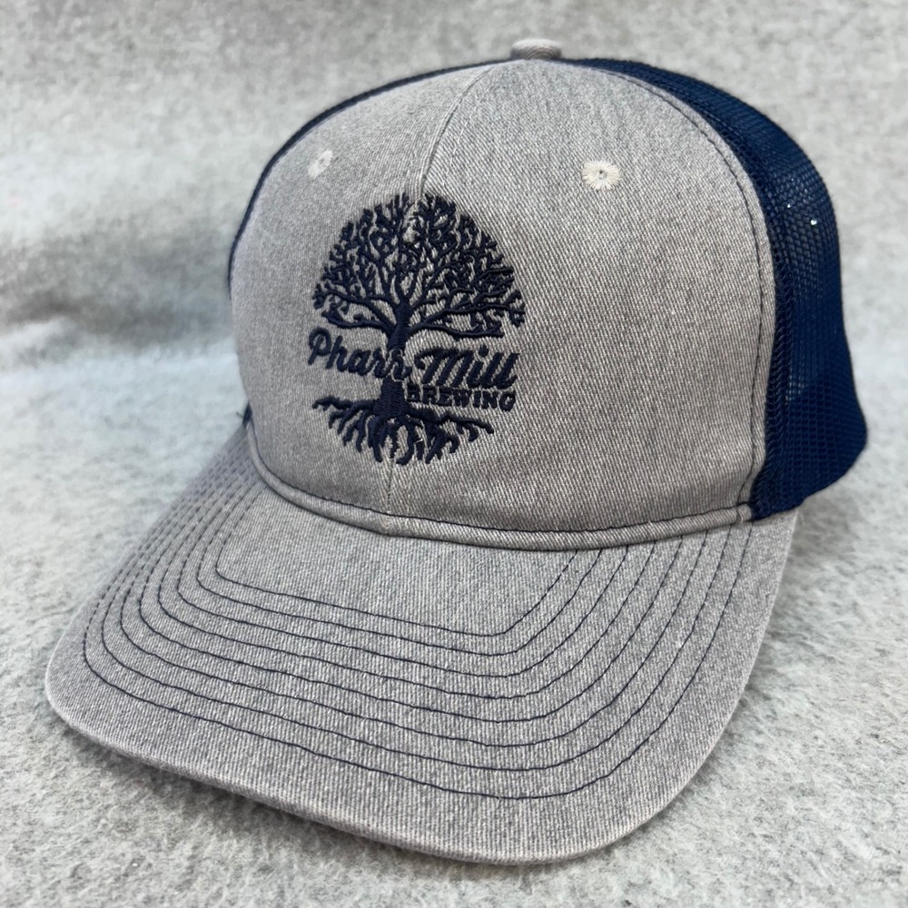 Pharr Mill Brewing Tree Logo Unisex Gray Navy Port Authority Trucker Hat OSFM